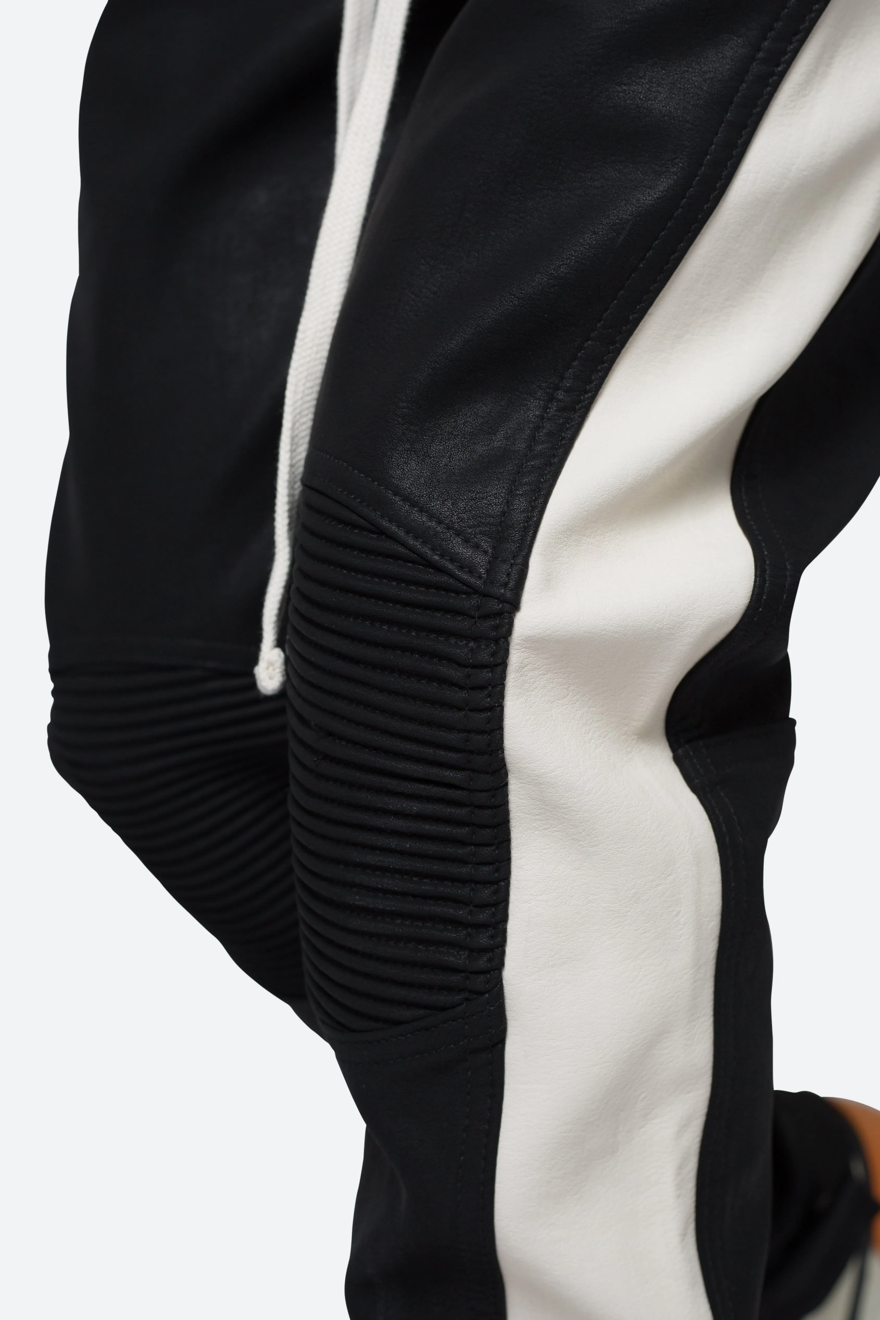 Leather Moto Pants - Black/White