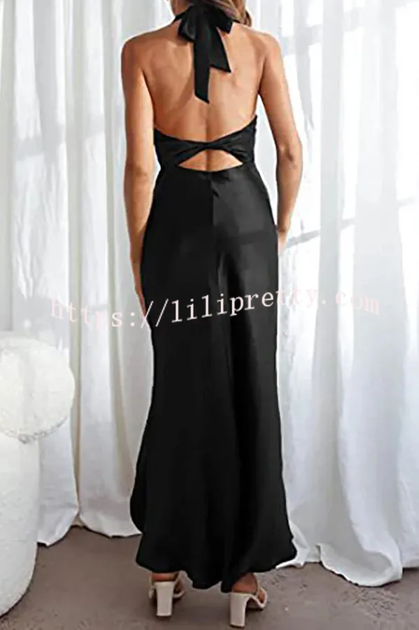 Light Minds Halter Neck Open Back Slit Zip Maxi Dress