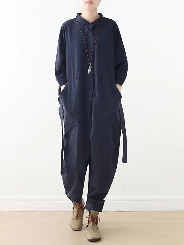 Loose Lace-Up Overall Jumpsuits