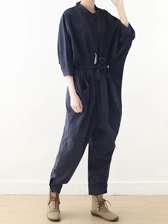 Loose Lace-Up Overall Jumpsuits