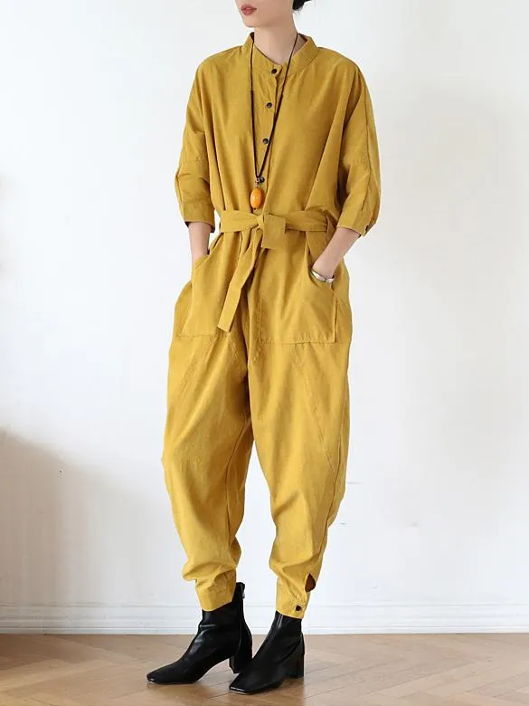 Loose Lace-Up Overall Jumpsuits