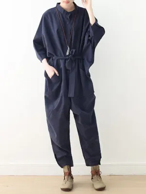 Loose Lace-Up Overall Jumpsuits