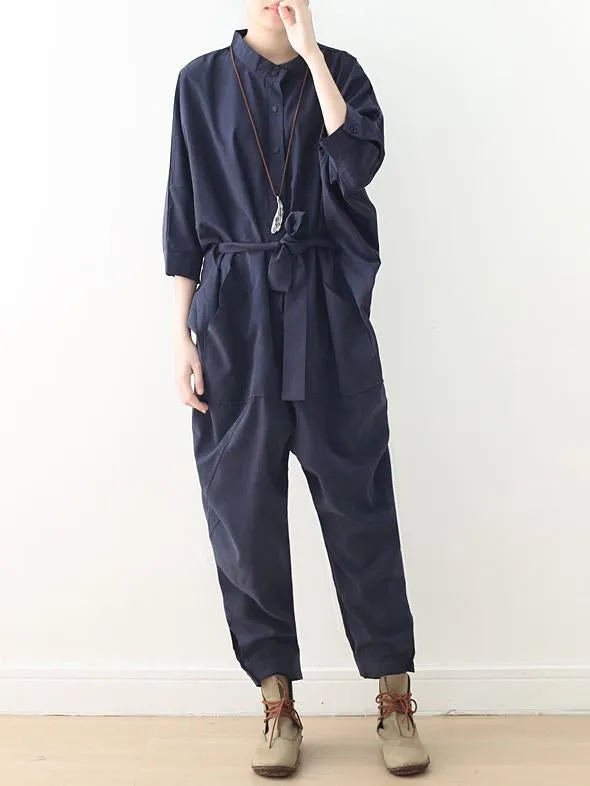 Loose Lace-Up Overall Jumpsuits