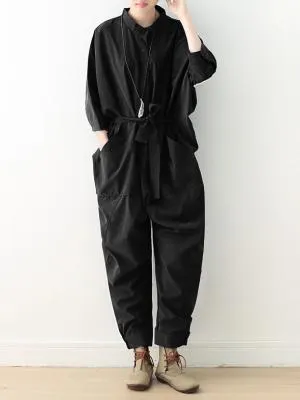 Loose Lace-Up Overall Jumpsuits