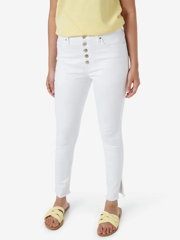 LOV White High-Waist Cropped Jeans