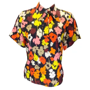 Maison Rabih Kayrouz Black / Yellow / Orange Multi Floral Printed Short Sleeved Blouse