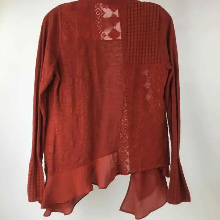 Meadow Rue Women Size M Rust Open Front Cardigan