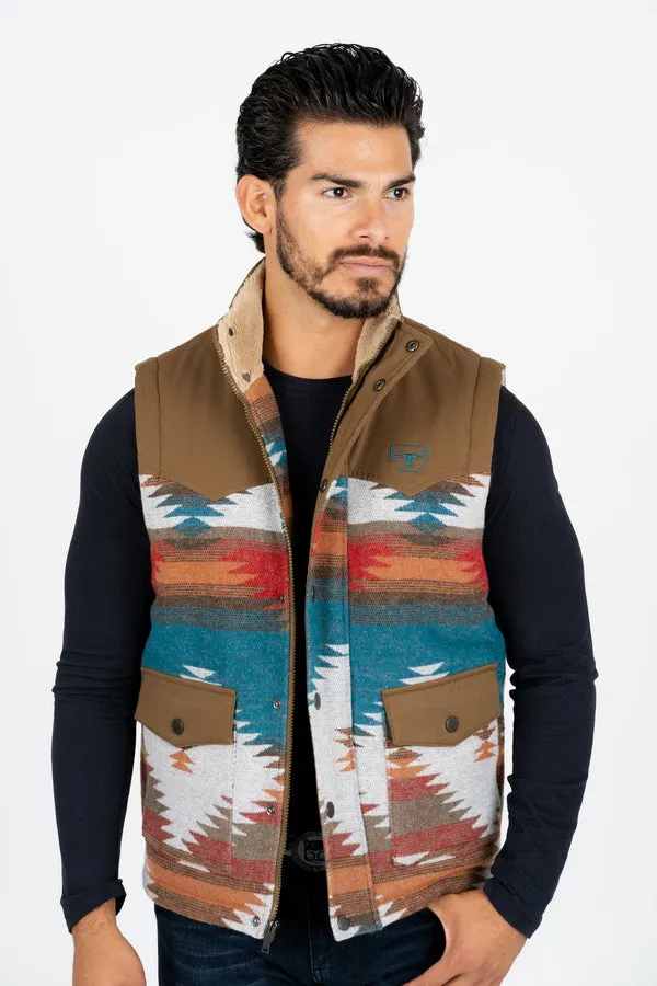 Men's Camel Padded Aztec Print Vest