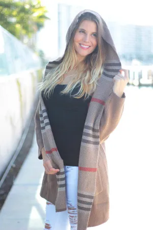 Mocha Oversized Plaid Sweater Jacket