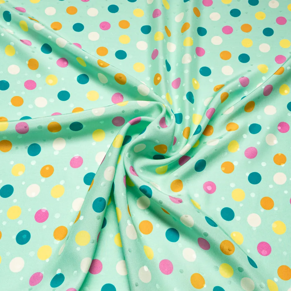 Multi-Coloured Spot Printed Mint Silk Jacquard