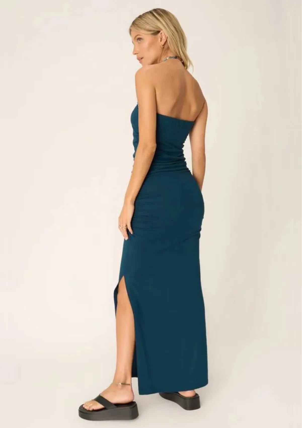 Naia Strapless Side Ruched Maxi Dress - Oceanic Teal