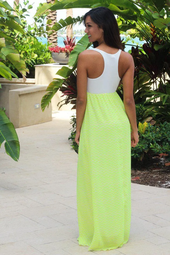 Neon Lime Chevron Maxi Dress