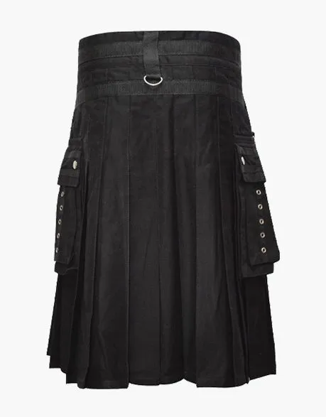 NEW FASHION HYBRID TWO-TONE UTILITY KILT IN BLACK AND PURPLE