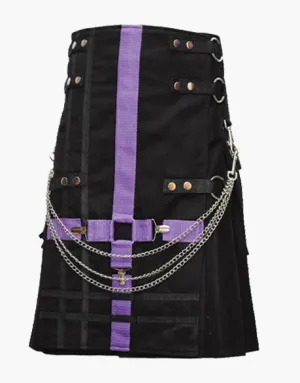 NEW FASHION HYBRID TWO-TONE UTILITY KILT IN BLACK AND PURPLE