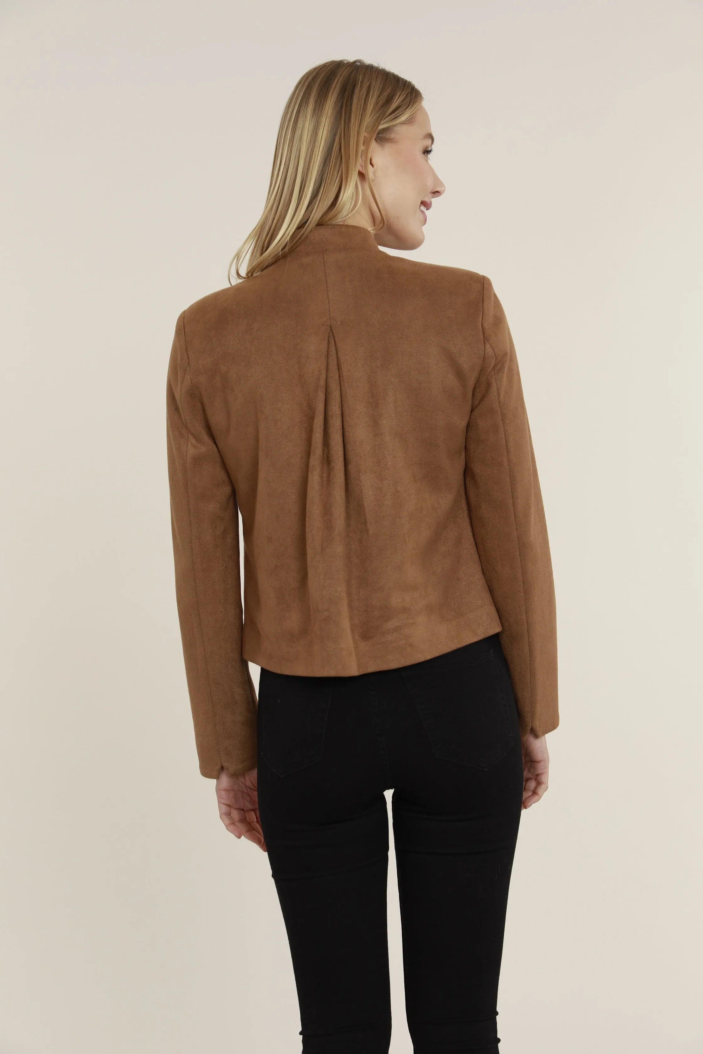 Open Front Faux Suede Blazer