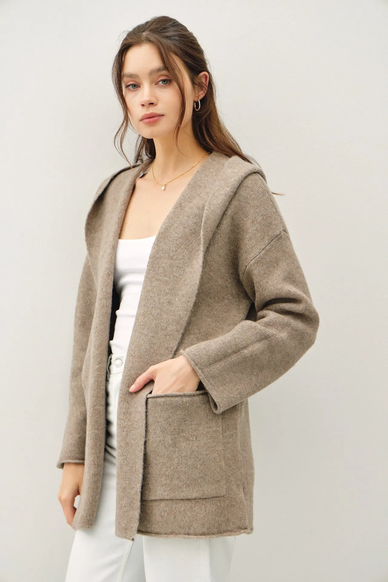 Open Front Hooded Cardigan