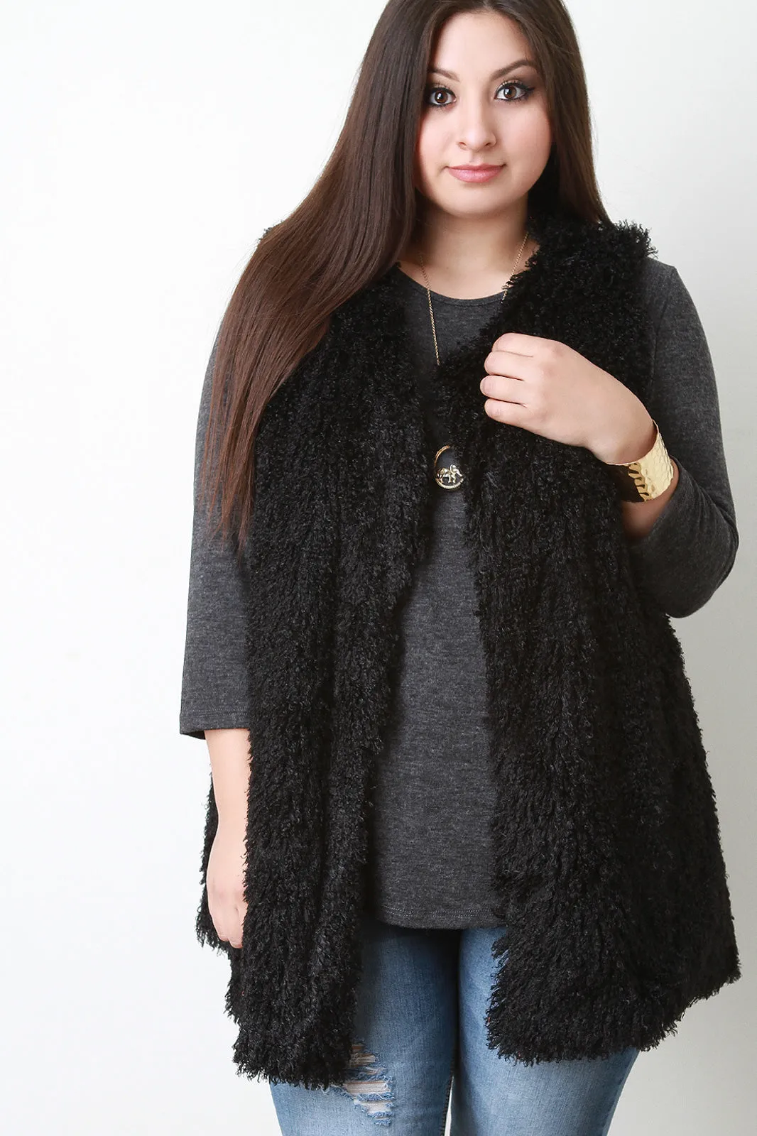 Open Front Shearling Vest