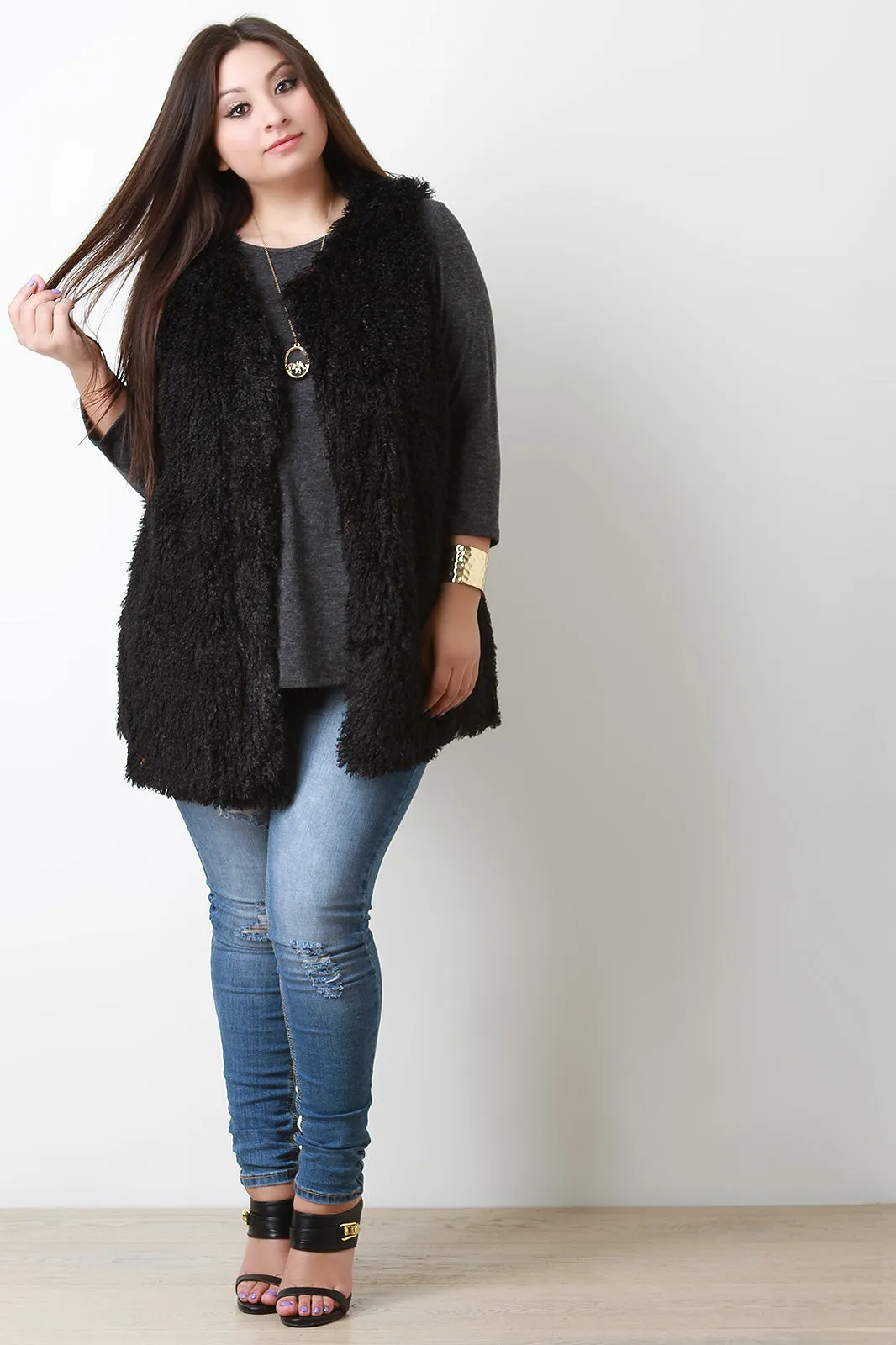 Open Front Shearling Vest