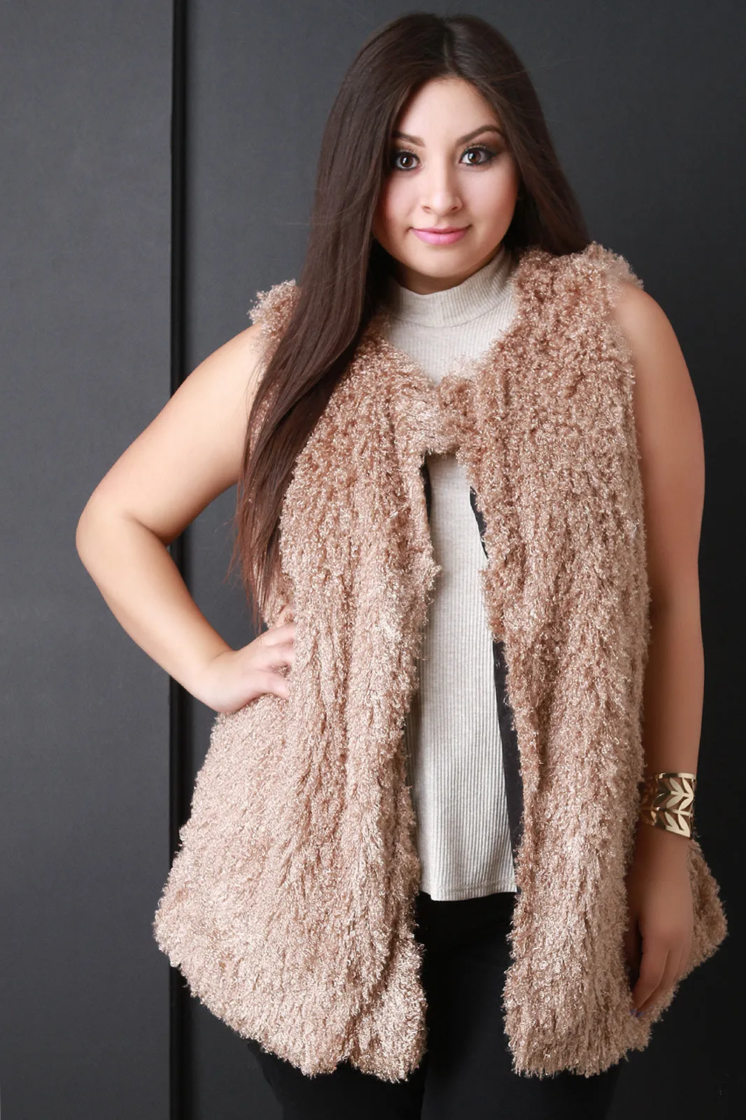 Open Front Shearling Vest