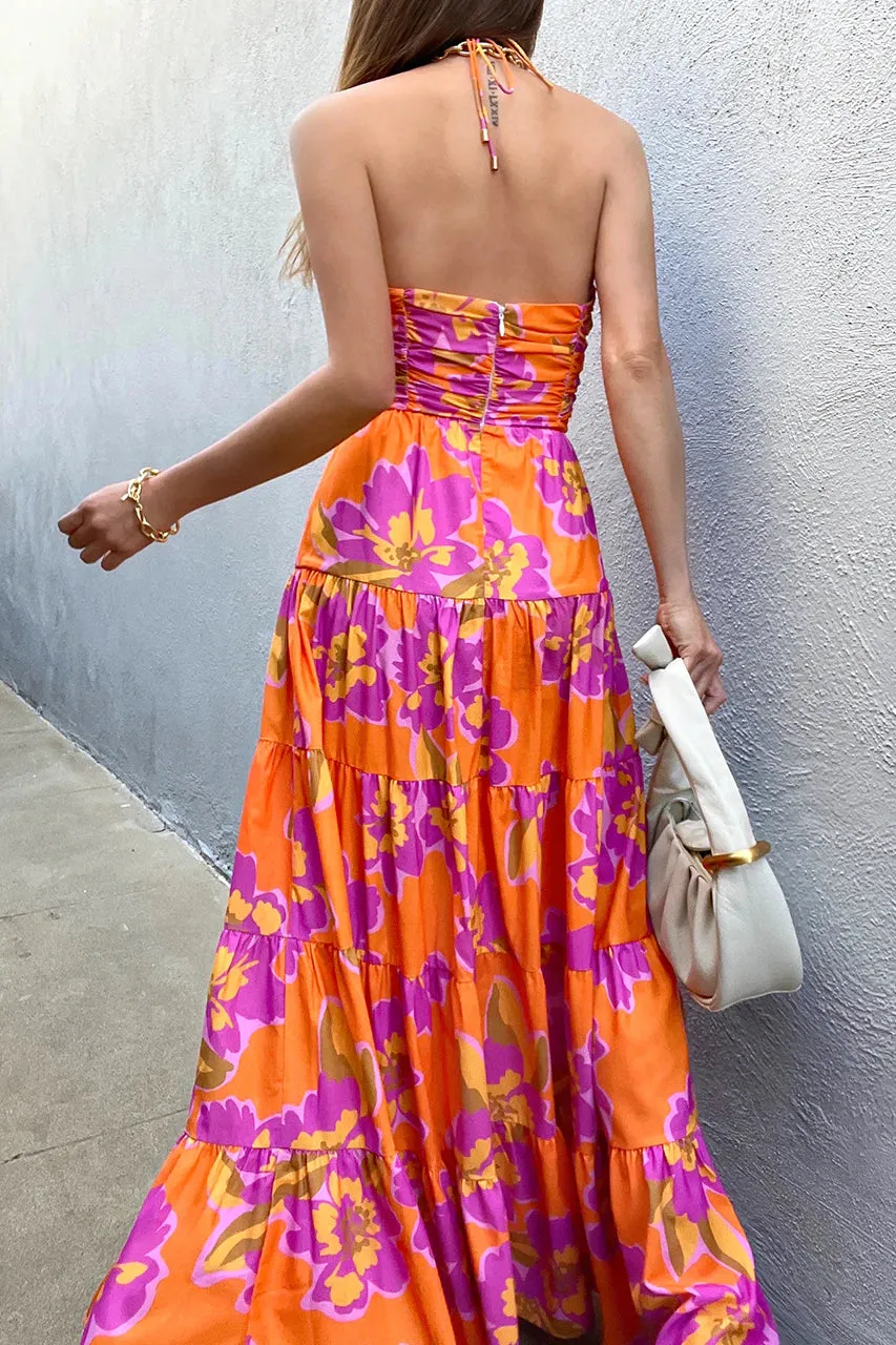 Orchid orange floral maxi dress