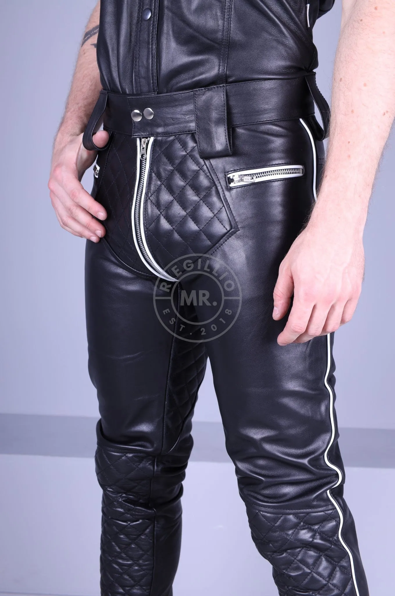 Padded Leather Pants - White Piping