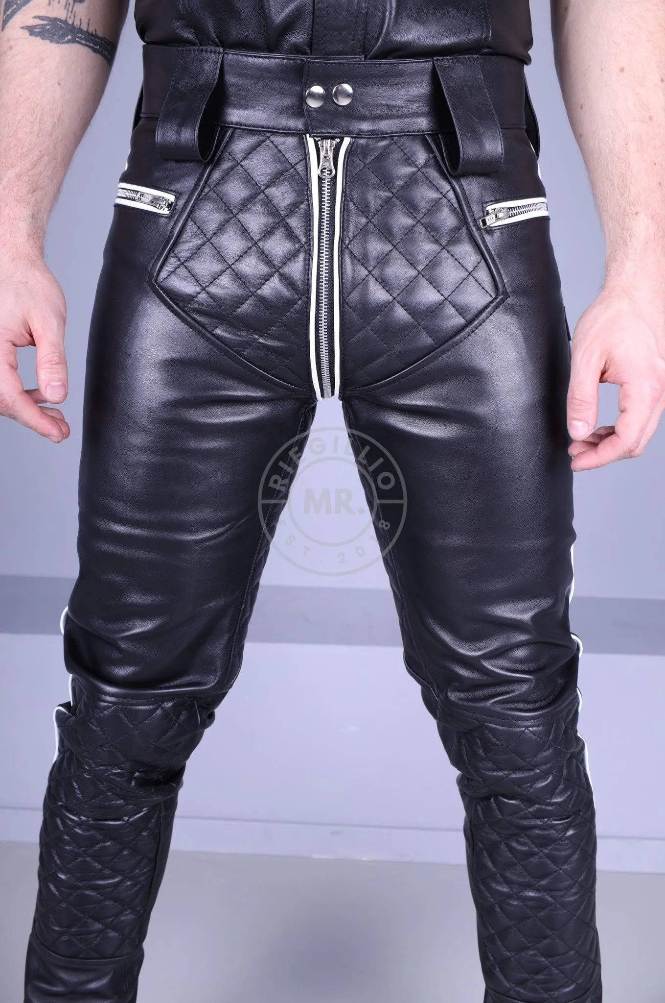 Padded Leather Pants - White Piping