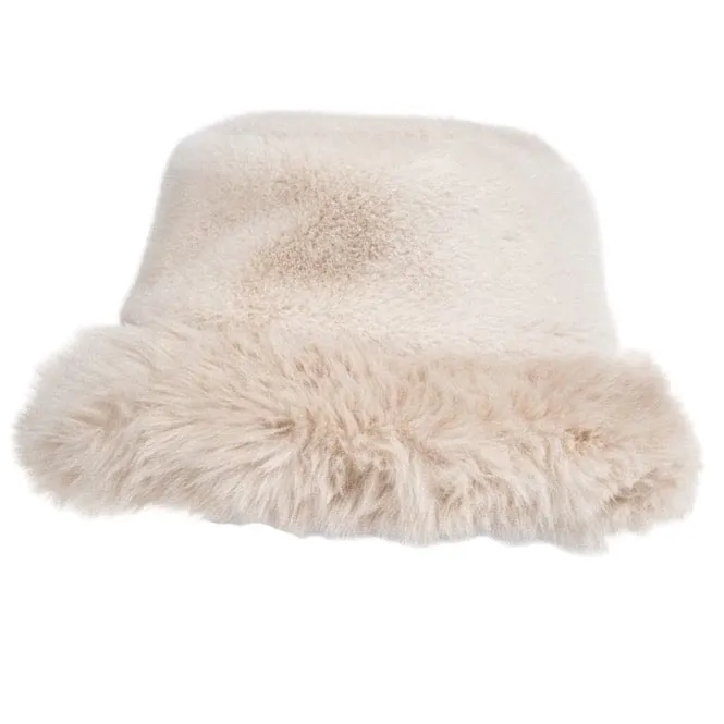 Park Lane Faux Fur Bucket Hat Stone