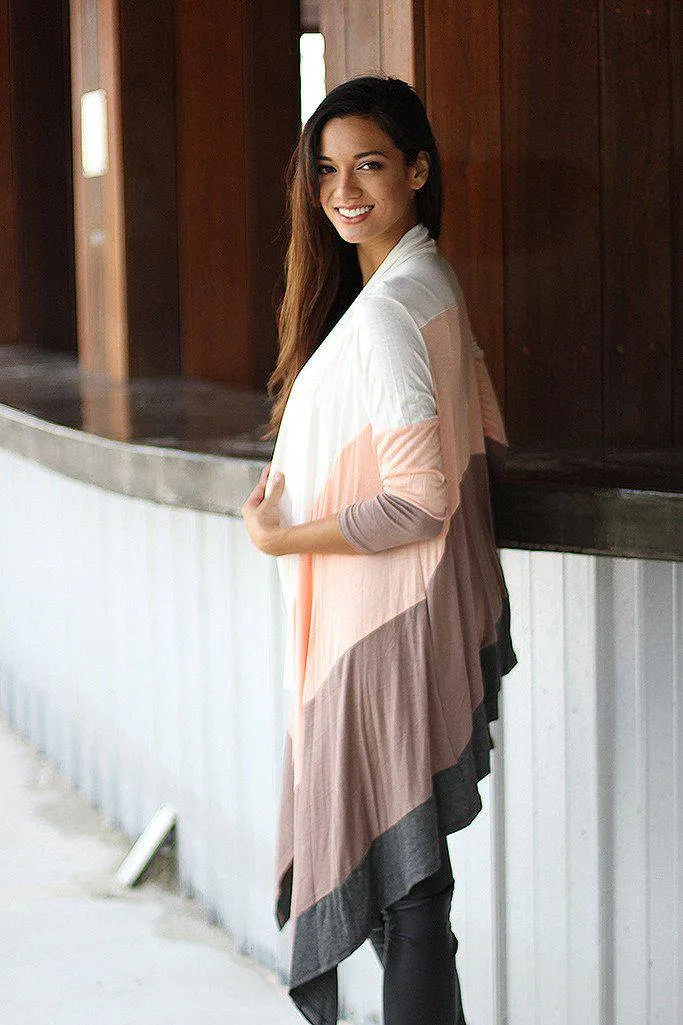 Peach Color Block Long Cardigan