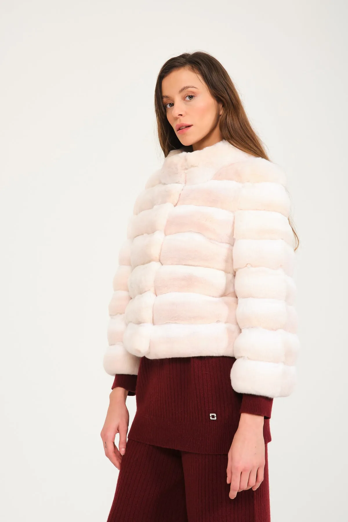 Peach Color Chinchilla Fur Coat