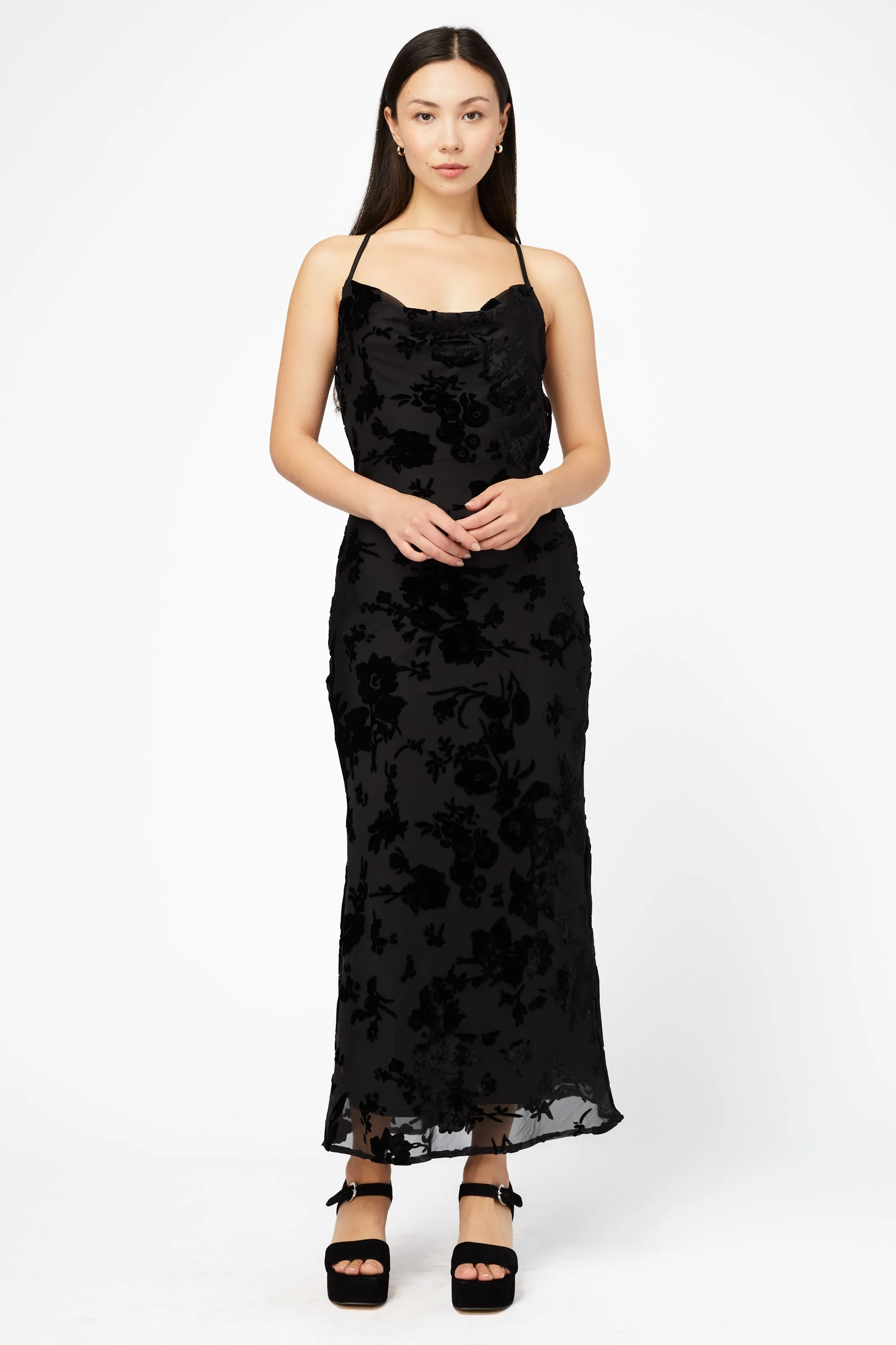 Peyton Floral Burnout Velvet Maxi Dress