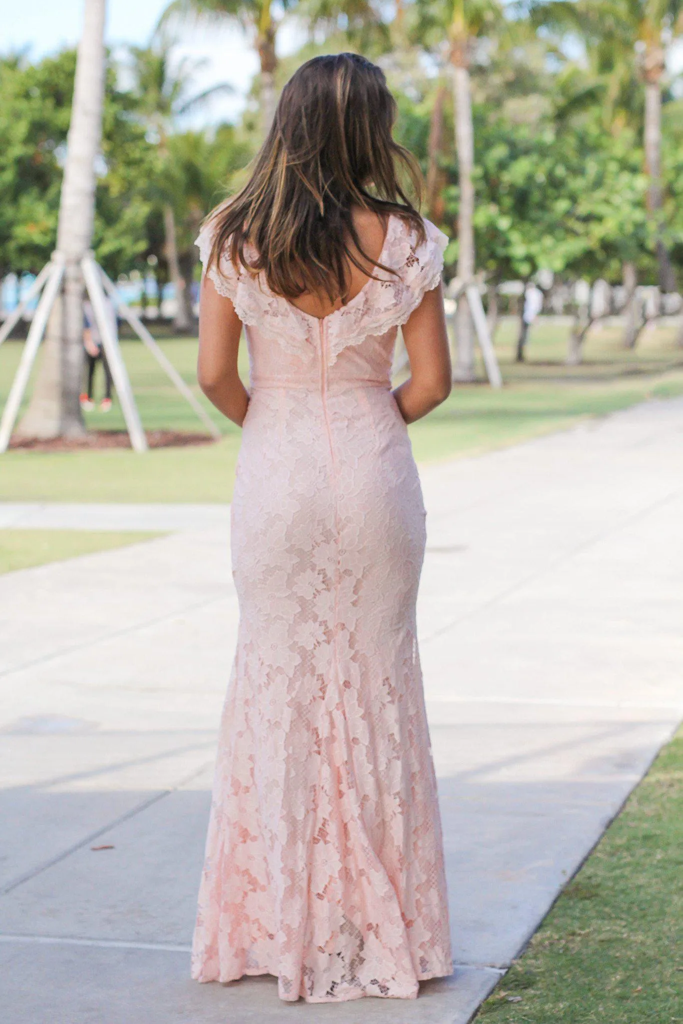 Pink Maxi Dress with Ruffle Top