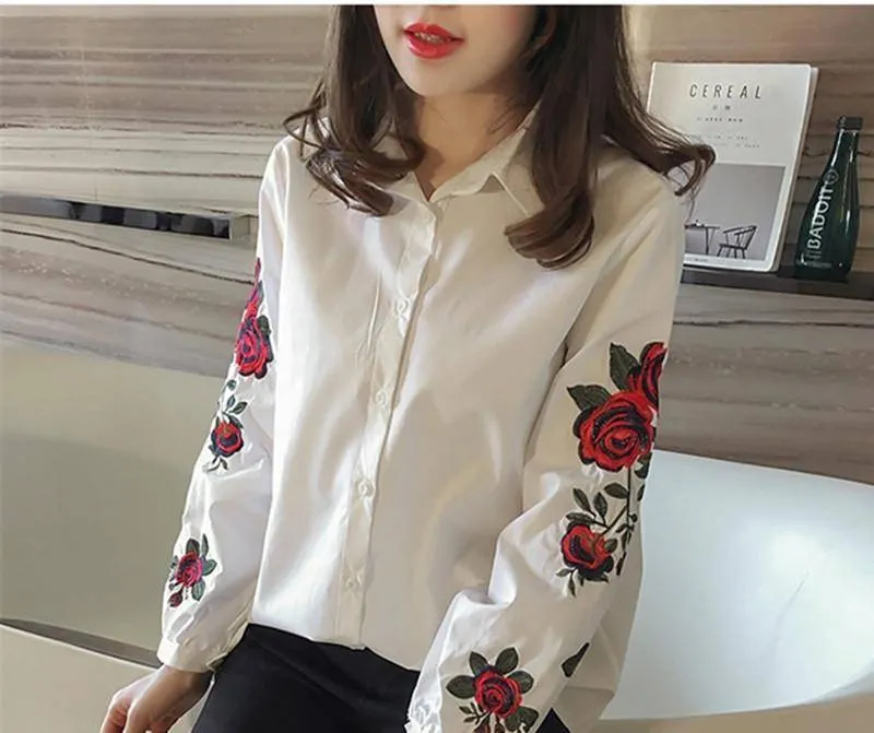 Plus Size - Women Blouses Ladies Floral Embroidery Blouse (US 6-16W)