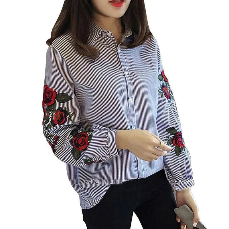 Plus Size - Women Blouses Ladies Floral Embroidery Blouse (US 6-16W)