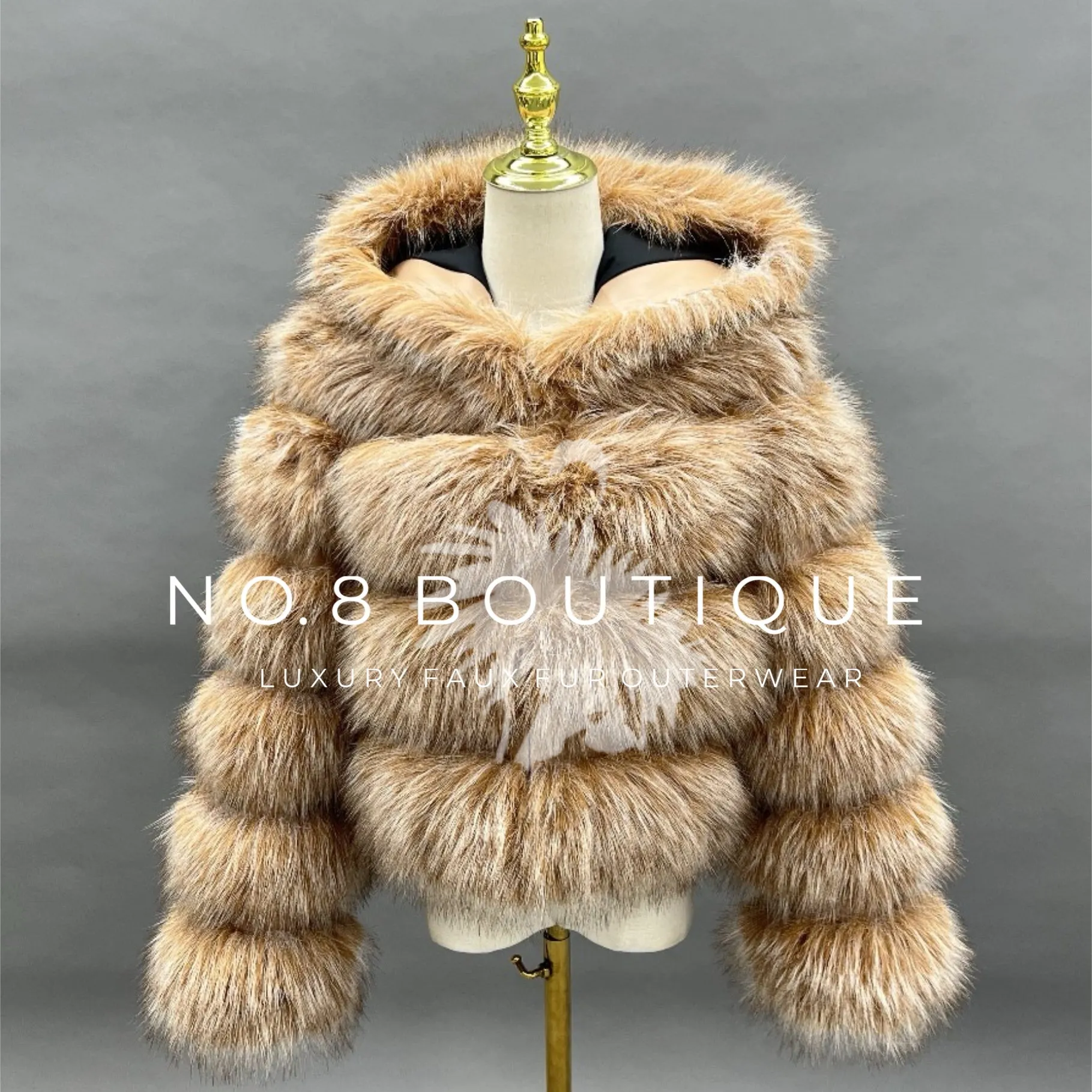 Premium 4 Row Hooded Faux Fur Jacket