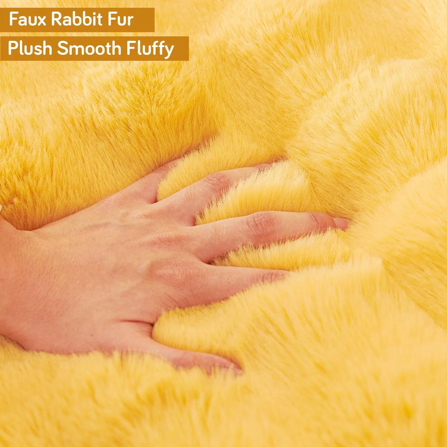 Premium Faux Rabbit Fur Anti Slip Sofa Mat for 1/2/3 Seater, Honey Yellow