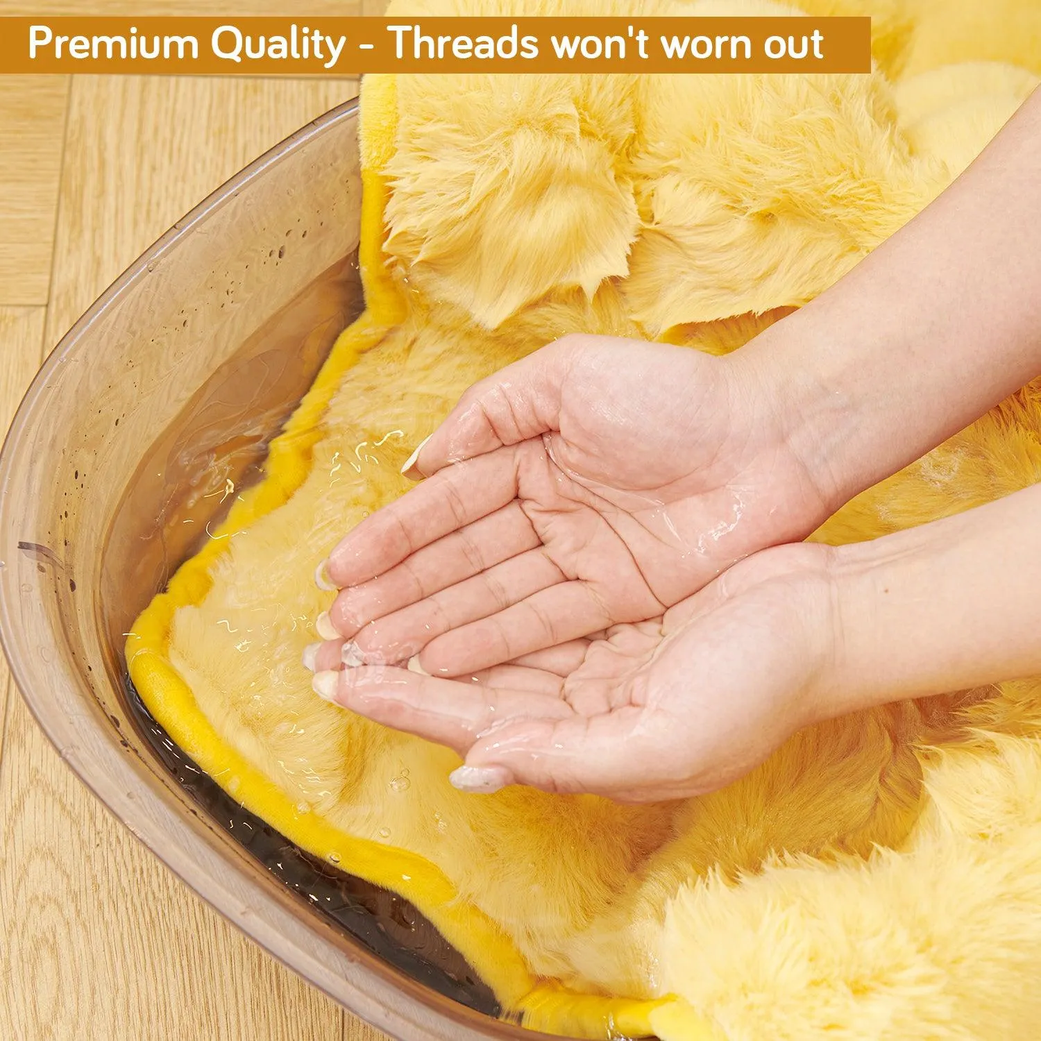 Premium Faux Rabbit Fur Anti Slip Sofa Mat for 1/2/3 Seater, Honey Yellow