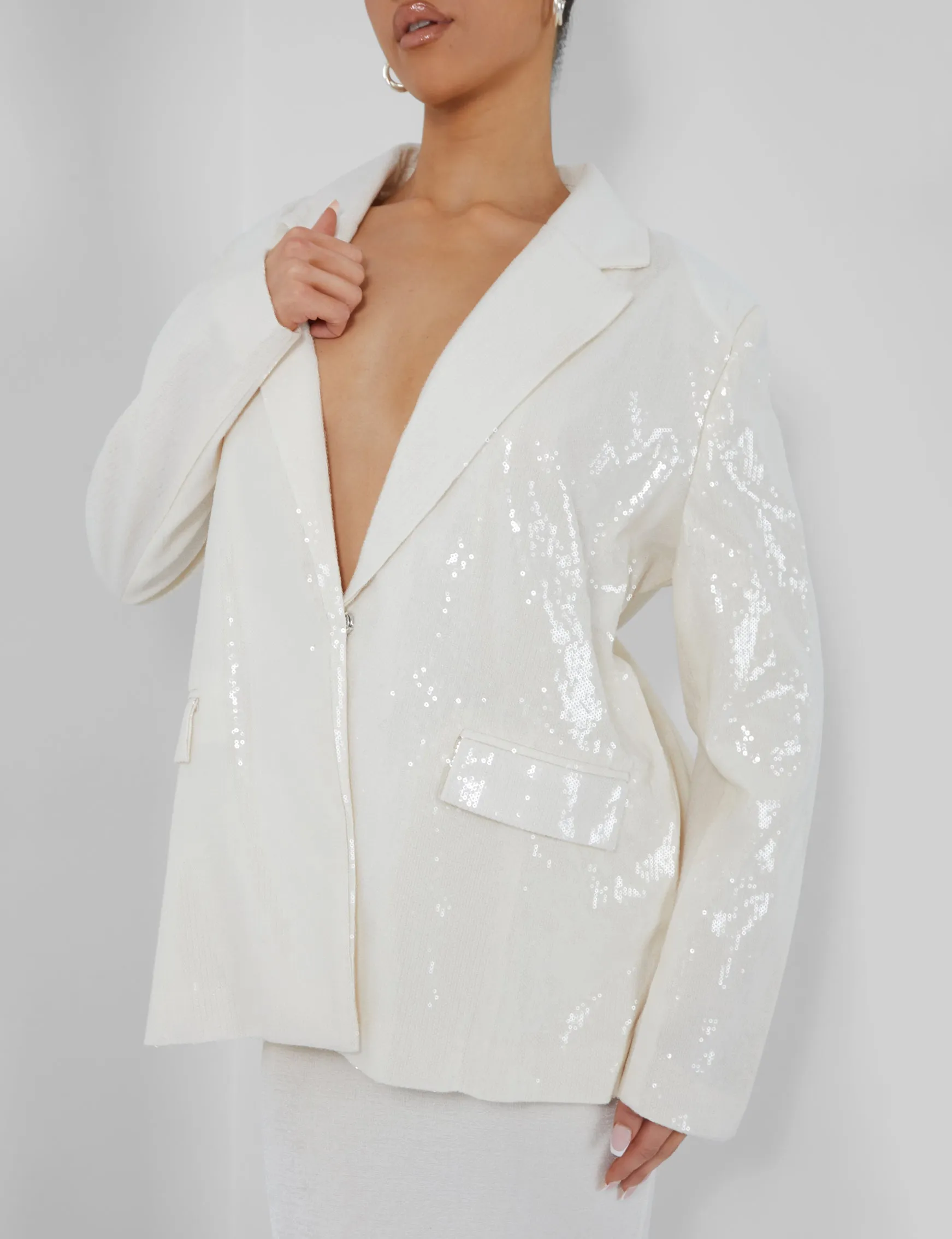 PREMIUM SEQUIN OVERSIZED BLAZER ECRU