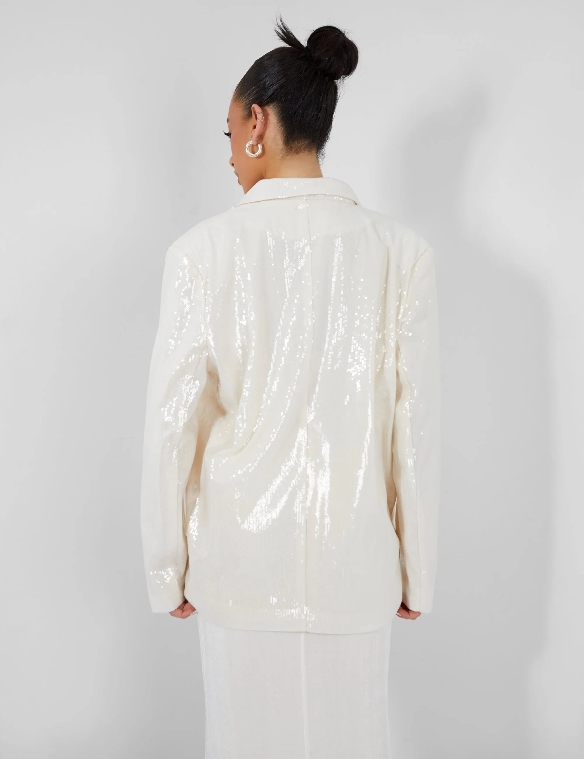 PREMIUM SEQUIN OVERSIZED BLAZER ECRU