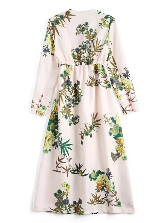 Pretty Floral Long Sleeves Open Front Coverup Dress