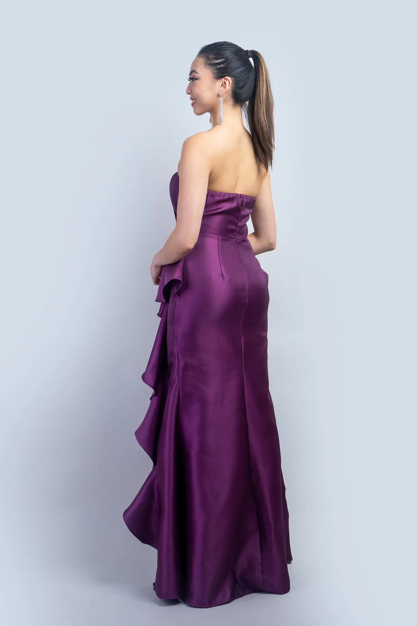 Purple Big Side Ruffle Gown