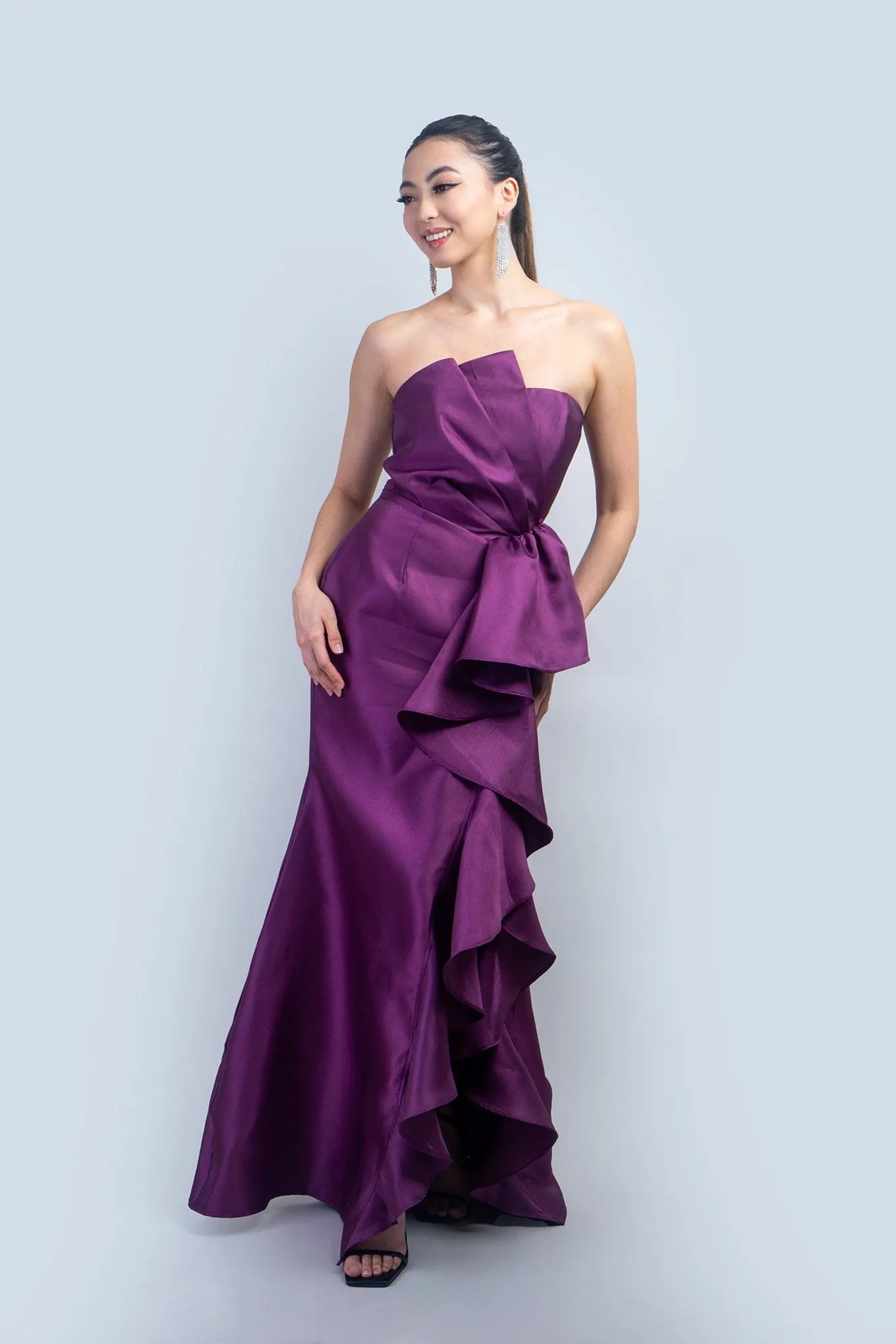 Purple Big Side Ruffle Gown