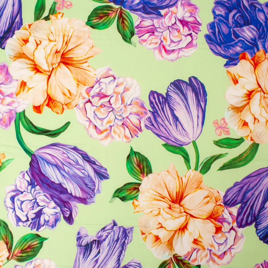 Purple Tulip Printed Mint Green Pure Cotton