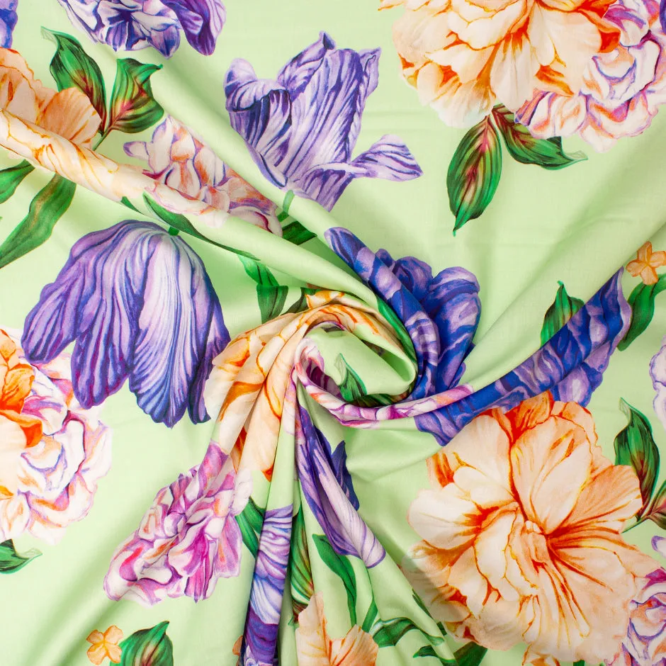 Purple Tulip Printed Mint Green Pure Cotton