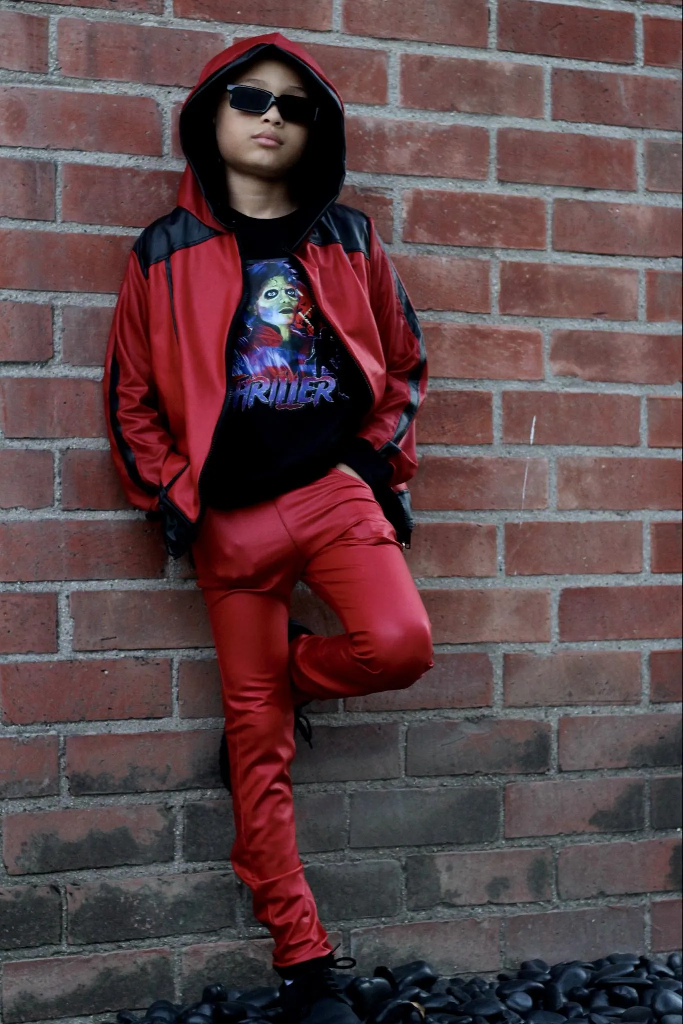 Red MJ Pants for kids unisex vegan leather Holiday Christmas Valentine's Halloween