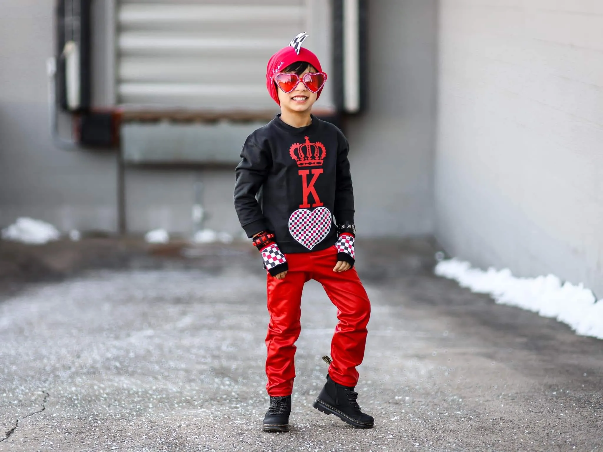 Red MJ Pants for kids unisex vegan leather Holiday Christmas Valentine's Halloween