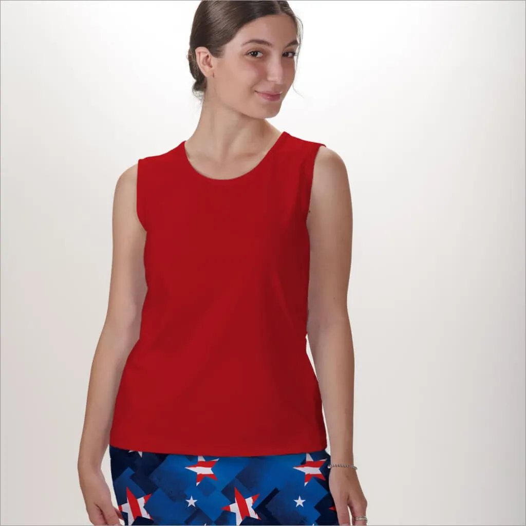 RED SLEEVELESS CREW NECK TOP