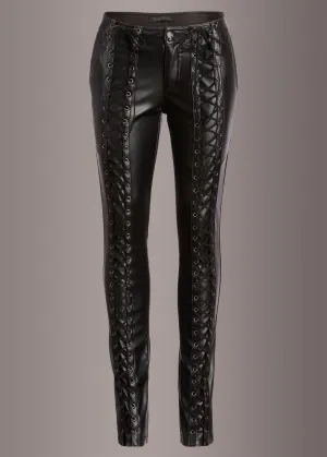 Rockstar Punk Rave Black Vegan Leather Lace-Up Pants