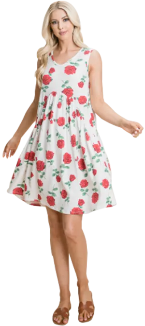 Rose Printed Sleeveless Dress