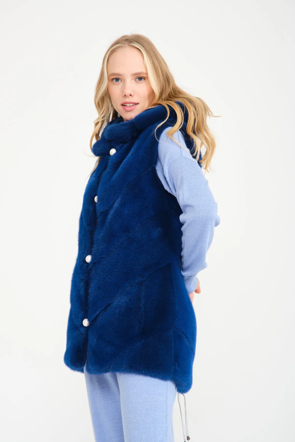 Royal Blue & Silver Double Face Mink Fur Vest