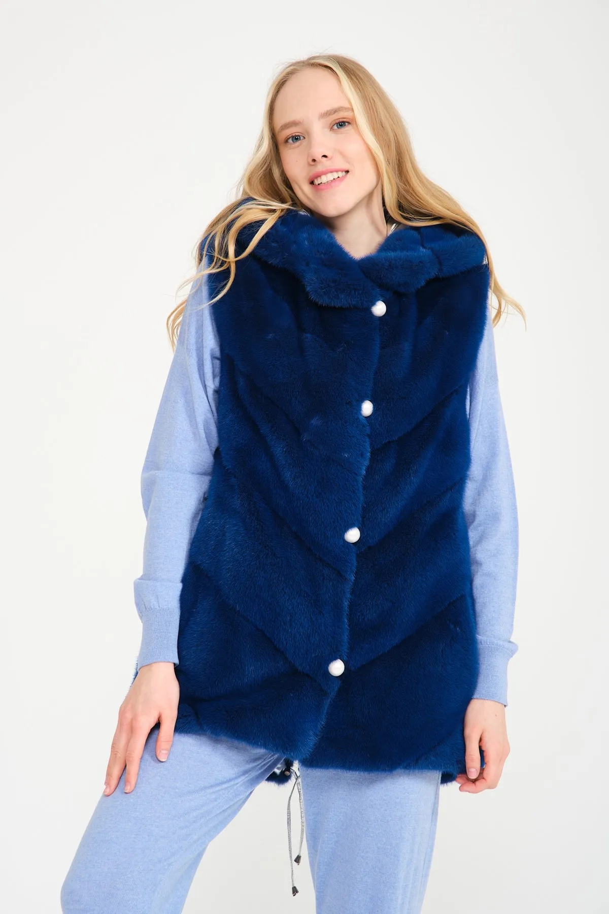 Royal Blue & Silver Double Face Mink Fur Vest